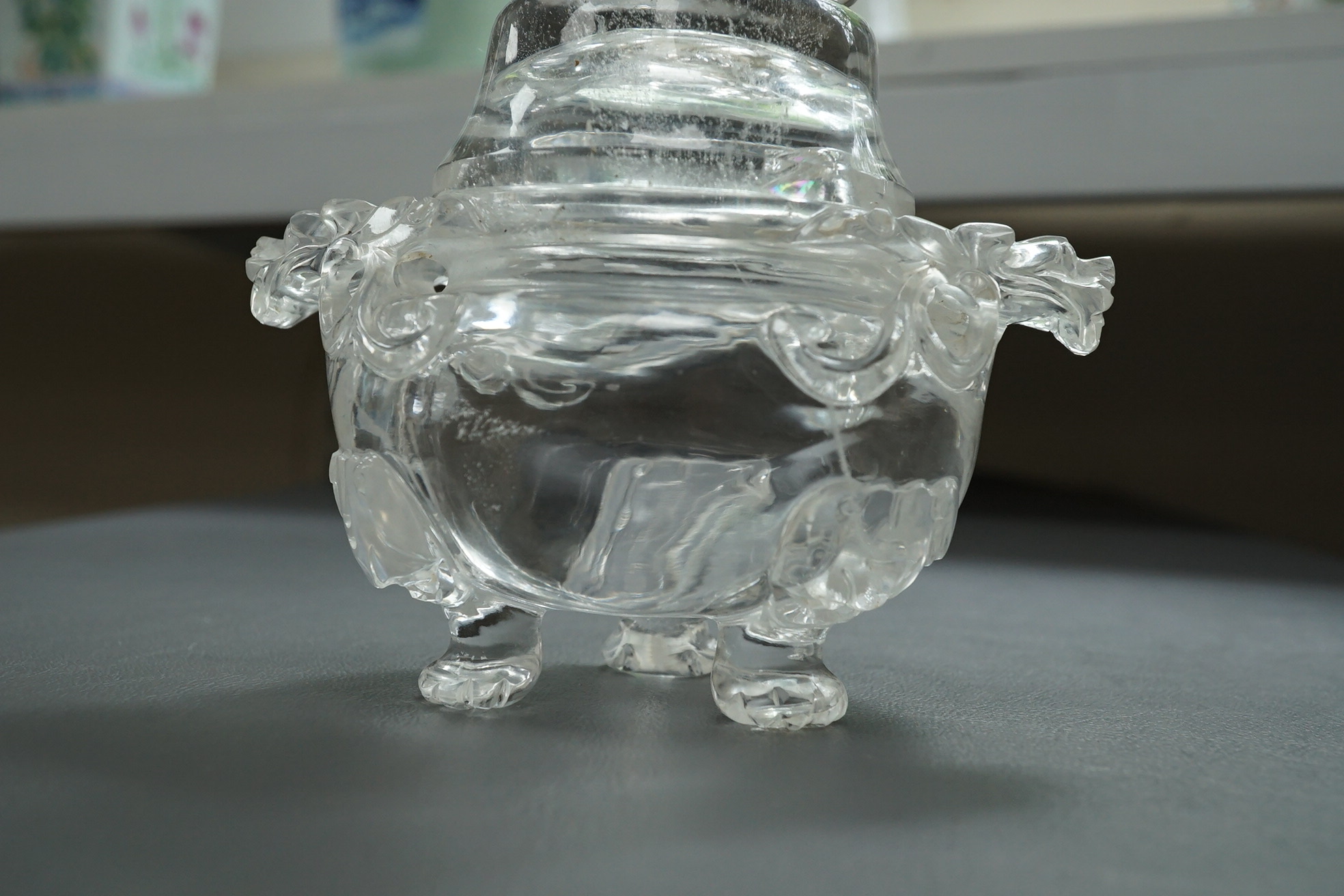 A Chinese rock crystal tripod censer and cover, ding, early 20th century